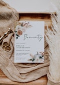 Editable boho fall floral 70th birthday invitation for women, autumn white pumpkin, pampas grass seventy birthday adult party invite - C085