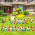 Merry Christmas Yard Signs, 18" Colorful Santa Hat Lawn Decorations, Large Yard Greeting Sign Sets, Christmas Card Letters with Metal Stakes