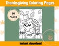 10 Festive Thanksgiving Coloring Pages for Preschool, Kindergarten, High-Resolution PDF Book, Perfect for Fall Celebrations Instant Download