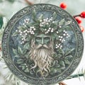 Pagan Yule Decoration, Wall Art with Mistletoe Greenman Figure, Pagan Yuletide Gift