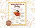 Who is Most Like a Turkey Thanksgiving Family Party Game, Friendsgiving Games, Office Party Games, Classroom Game, Printable, Icebreaker
