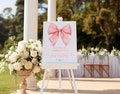 Blush Pink Bow Birthday Welcome Sign | EDITABLE Pink Watercolor Ribbon Template | First Birthday or Baby Shower Poster