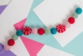 Bright Classical Felt Christmas Garland, Red Peppermint Christmas Felt Garland, Mantle Decor, Holiday Shelf Decor, Peppermint Garland - 3 cm