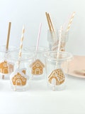 Gingerbread Party Cups - Plastic Disposable Cups, Christmas Party Cups, Gingerbread Birthday Decorations, Holiday Party Supplies, Treat Cups