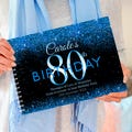 Personalised 80th black blue Birthday Party Book, Birthday Guest Book, sparkly guest book, 80th Birthday Gift, 80th birthday party scrapbook
