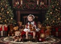 Teddy Bear Christmas Fireplace Backdrop for Photography, Christmas Tree Backdrop, Holiday Background, Winter Backdrop for Pictures CHS649