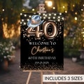 Editable 40th Birthday Welcome Sign, Western Blue Hat & Bronze Balloons Design Cowboy or Cowgirl Forty Birthday Poster Easel Decor for Party