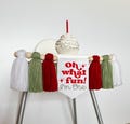 Christmas 1st Highchair Banner, Personalized First Birthday, One Custom High Chair Banner, Oh What Fun Boy Banner, Winter Cake Smash Party