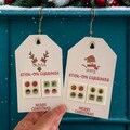 Stocking Stuffers, Christmas Stick-on Earrings, 4 pairs, Personalized Christmas gift, Christmas Party Favors, Christmas gift for girls