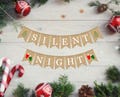 Silent Night Burlap Banner, Christmas Decorations, Christmas Mantel Decorations, Holiday Decorations, Christmas Burlap Banner,Ready to ship