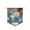 Vintage Nautical Map Wall Pennant with Pirate Skull - 18"x21" Decorative Banner