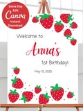 EDITABLE | Berry First Strawberry Birthday Welcome Sign, Red Strawberry Birthday Poster, Berry Sweet Birthday Decor, First Birthday