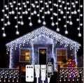 Christmas Snowflake Icicle Lights Snowflake Light Outdoor 33 Ft 380 LED 76 Drops 8 Modes Connectable Waterproof Christmas Light for Curtain