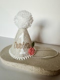 Neutral 1st Birthday Party Hat, Personalized First Birthday Crown, Cake Smash Photo Prop, Floral Girl Party Hat, Age With Name Custom Hat