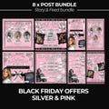 8 x Black Friday Social media post, Pink and Silver, Instagram Feed Post and Instagram Story, Monthly Offers, Beauty Industry Posts