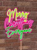 Merry Christmas Everyone Neon Birthday Cake Topper - Neon Birthday Party - 80s Party - Rave Party - House Party