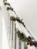 High Quality Firethorn Tinsel Garland with Red Berries, Green and Red Tinsel, Tinsel Garland, Christmas Tinsel Leaves, Tinsel Decorations