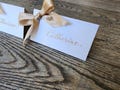 Gold ribbon bow Place Card wedding hand calligraphy many ink colors  2 script styles satin bowtie baby bridal shower seating tented cards