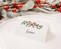 Red Christmas Bow Place Name Card / Holiday Place Setting / Christmas Place Card / Party Food Label Tent Fold - Printed/ Blank