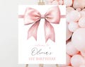 Birthday Welcome Sign, Poster | Pink Bow, Coquette Bow, Soft Pink Ribbon | Editable Printable Girl 1st Birthday Party Decorations, Signs PB3