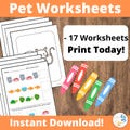 Printable Pet Worksheets for Preschoolers (Cat, Fish, Turtle, Bunny, Dogs, Parrots, and More!)