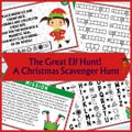 kids Tweens treasure hunt game elf scavenger hunt cards elf activities Christmas clues Party game elf Christmas festivities elf kit riddles