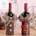 Personalized Christmas Wine Bottle Cover with Burlap Bow & Fur Collar, Festive Red Wine Sleeve, Christmas Party Decor