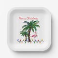 Flamingo Christmas white paper plates Holiday party supply.