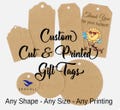 Custom Gift Tags, Custom Printed, Custom Cut, Custom Tags, Pop Out Tags, Any Image, Any Size, Any Shape, Any Color