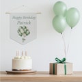 Personalized Happy Birthday Banner Green Balloons, Custom Name Green Birthday Tapestry, Gender Neutral Birthday Hanging Wall Banner Flag