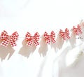 Red gingham bow garland, Christmas bow banner, red bow decor, bow theme