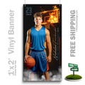 Custom-Printed Vinyl Basketball Banner, Weatherproof High School Senior Night Sports Poster, Personalized Team Photo Banners, Up In Flames