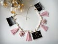 Tassel and photo garland for baby nursery - Bedroom wall decor with daisy flower bunting - Boho yarn hanging set -Kid crib fringe decoration