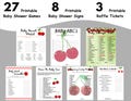 Cherry On Top Themed Baby Shower Games, Signs & Raffles, Printable Paper Party Games