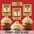 WANTED Poster Cupcake Toppers, Cowboy Hat, Cupcake Toppers, Cowboy Cupcake Decoration, Rodeo Party, Cowboy Big Head Cutout, Cowgirl Party