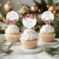 Christmas Cupcake Toppers Template, Poinsettia Holly Cupcake Toppers, Christmas Round Tags, Festive Floral Cupcake Toppers, CF3