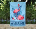 Blue Flamingo Garden Flag, Welcome Yard Flag, Tropical Decor, Housewarming Gifts, Yard Flag, Flamingo Lover Gifts