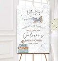 Oh boy Airplane Baby Shower Adventure Awaits Baby Shower theme Travel themed Baby Sprinkle Tan neutral Grey Welcome sign Editable 0018