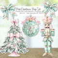 Pink Coquette Christmas Cut Outs, Pink Nutcracker Christmas Party Props, Christmas Holiday Decorations