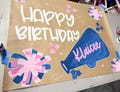 Cheerleading sign, cheer birthday, cheer banner, painted banner, painted cheer sign, brown paper sign, cheerleading banner, cheer theme