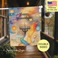 Hanukkah Flag Outdoor Festive Menorah & Stars Colorful Jewish Holiday Decor Double-Sided Hanukkah Yard Flag Israeli Modern Art Garden Banner