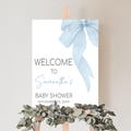 Editable Blue Bow Baby Shower Welcome Sign, It's A Boy Coquette Baby Shower Welcome Poster, Blue Ribbon Baby Shower Table Decor Signs, 0995