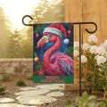 Southern Christmas Garden Banner, Funny Flamingo with Santa Hat, Holiday Garden & House Decoration, Festive Outdoor Decor, Tropical Banner