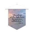 Pennant Banner, Christian Flag Decoration, Religious Bible Quote Wall Hanging, Faithful Love Home Decor, Inspirational Scripture Symbol,