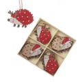 8 Wooden Hedgehog Tree Decorations, Novelty Christmas Hanging Decorations, Festive Boxed Tree Decorations, Wooden Flat Novelty Baubles