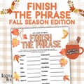 Finish the Phrase Fall Printable Game, Fun Easy Autumn Mind Matching Game for Kids Teens and Adults, School Party Idea, Family Game Night