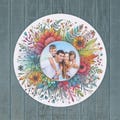 Floral Rainbow Burst Custom Photo Wooden Wall Decor - Your Photo Printed on a Colorful, Whimsical Background