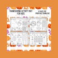 Thanksgiving Activity Mat for Kids Printables