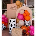 120pcs Cow Farm Birthday Background Decoration Balloons Matte Orange and Hot Pink Balloon Arch Set Western Cowboy Theme Decoration