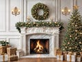 Christmas Fireplace Backdrop for Photography, Christmas Tree Backdrop, Holiday Background, Winter Backdrop for Pictures CHS683